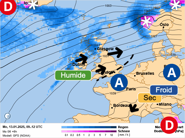 Carte de prévisions d'europe du Lundi 13 janvier 2025