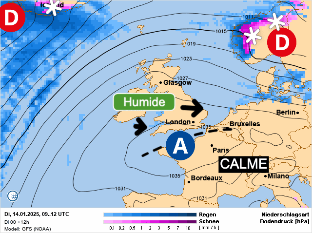 Carte de prévisions d'europe du Mardi 14 janvier 2025