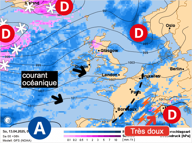 Carte de prévisions d'europe du Dimanche 13 avril 2025
