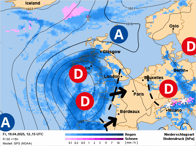 Carte de prévisions d'europe du Vendredi 18 avril 2025