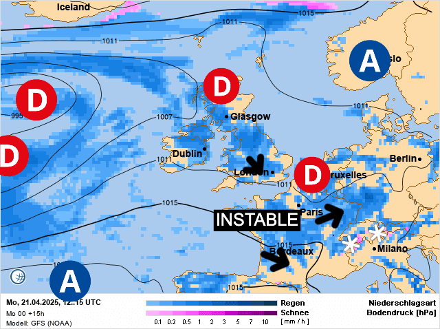 Carte de prévisions d'europe du Lundi 21 avril 2025