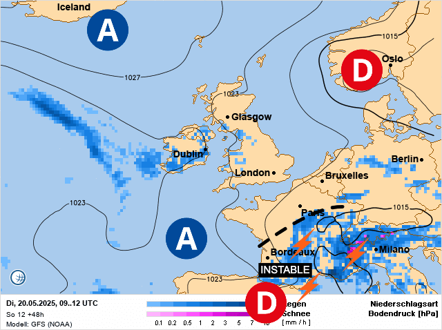 Carte de prévisions d'europe du Mardi 20 mai 2025