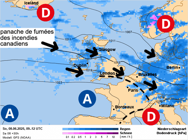 Carte de prévisions d'europe du Dimanche 8 juin 2025