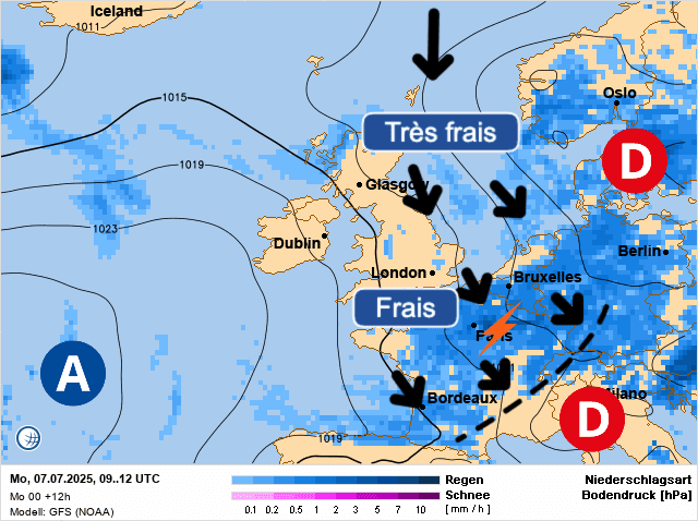 Carte de prévisions d'europe du Lundi 7 juillet 2025