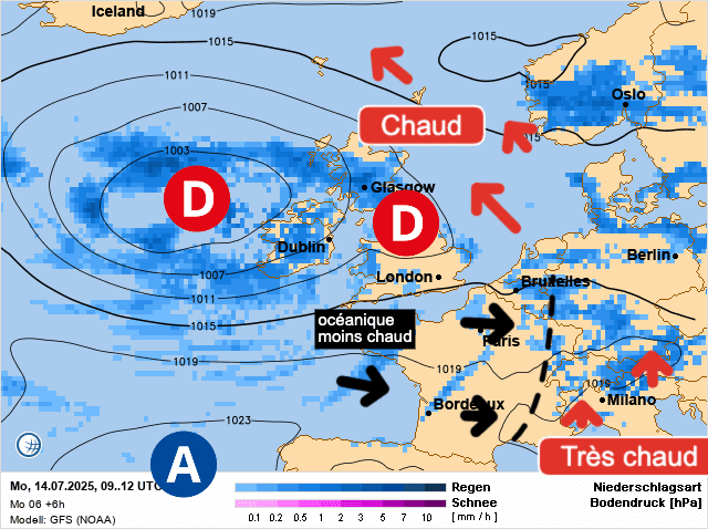 Carte de prévisions d'europe du Lundi 14 juillet 2025
