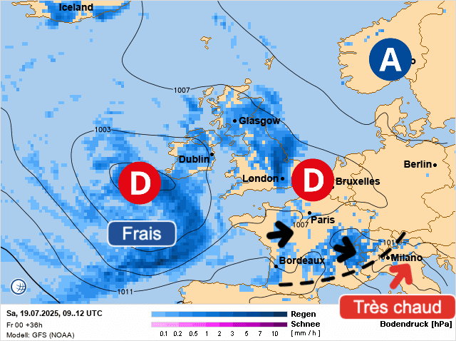 Carte de prévisions d'europe du Samedi 19 juillet 2025