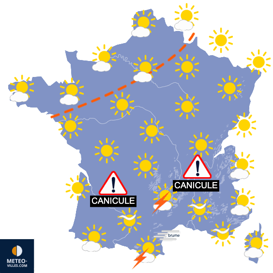 Fortes chaleurs gagnant presque toute la France lundi
