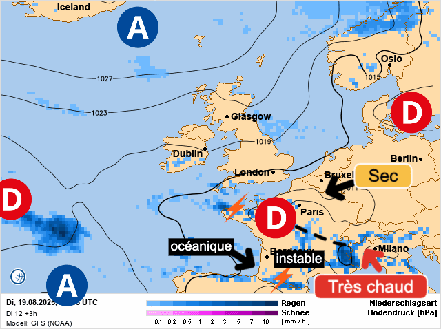 Carte de prévisions d'europe du Mardi 19 août 2025