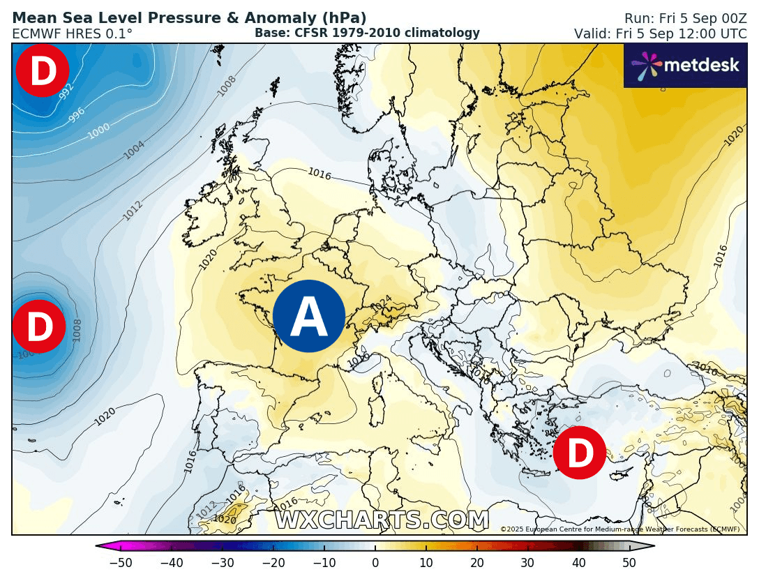 Carte de prévisions d'europe du Vendredi 5 septembre 2025