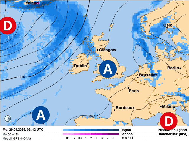 Carte de prévisions d'europe du Lundi 29 septembre 2025