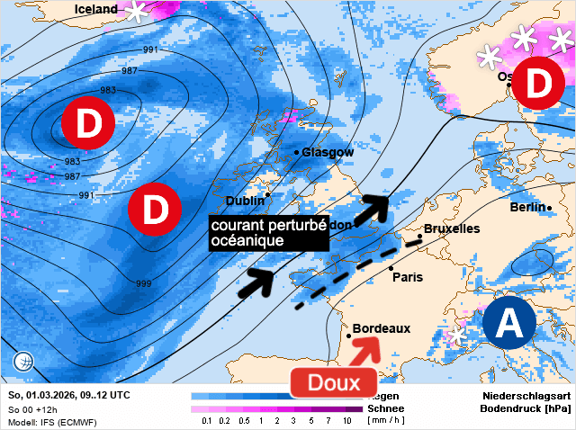 Carte de prévisions d'europe du Dimanche 1 mars 2026