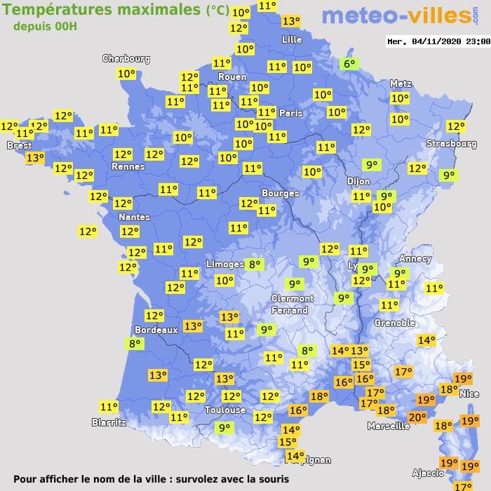 Températures maximales (°C) depuis 00h