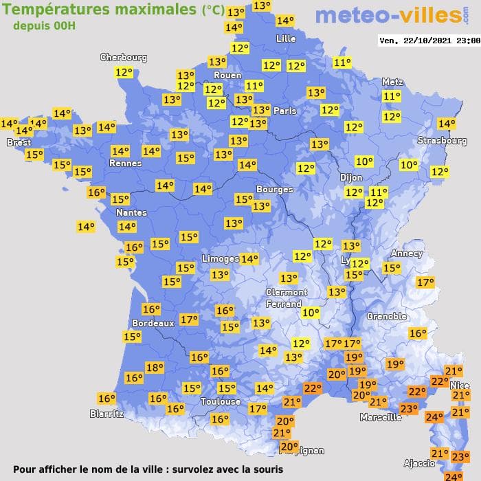 Températures maximales (°C) depuis 00h