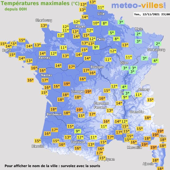Températures maximales (°C) depuis 00h