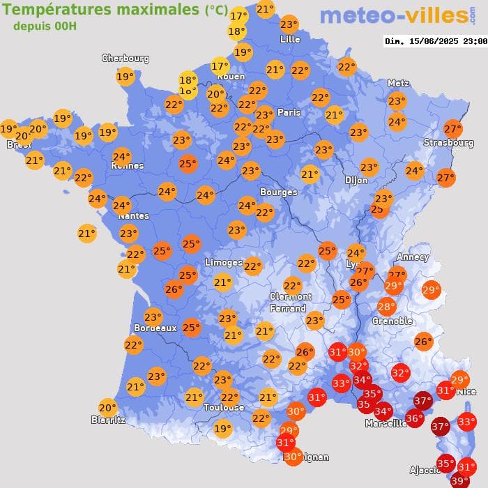 Températures maximales (°C) depuis 00h