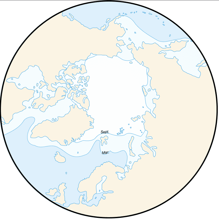 Extensions moyennes de la banquise arctique (hiver et été)